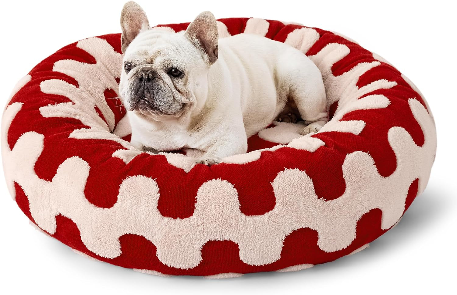 Lesure Donut Shaggy Plush Dog Bed: Calming, Anti-Slip, Various Colors & Sizes