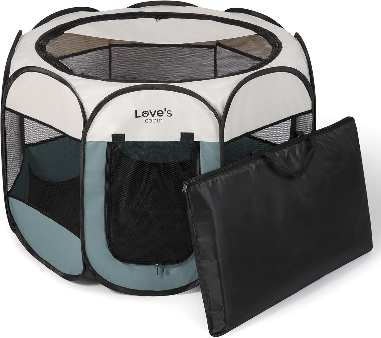 Love's Cabin Portable Playpen for Small Dogs & Cats - Foldable, Indoor/Outdoor Pet Tent with Zipper Top & Carry Case, Gray