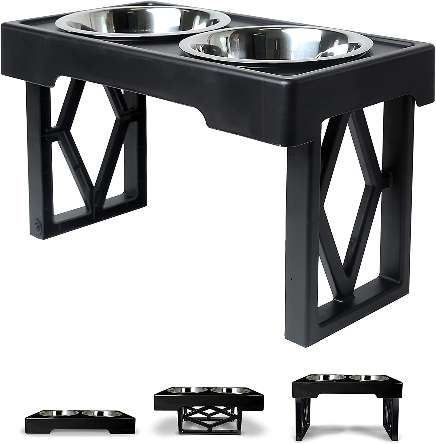 Pet Zone Designer Diner - 3 Height Adjustable Dog Bowls with 7 Cup Stainless Steel Bowls