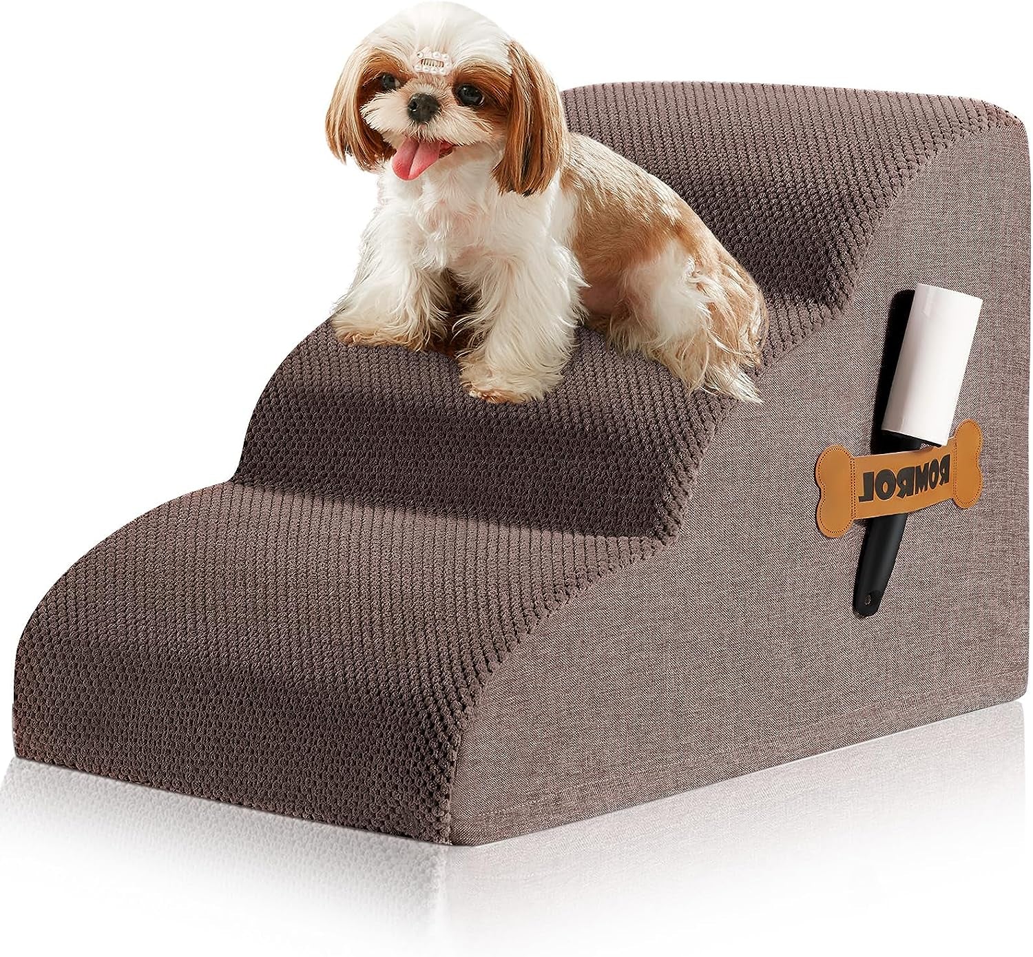 Romrol 4-Tier Dog Stairs: Non-Slip, Waterproof Fabric Cover, Ramp for Pets with Joint Issues, Grey