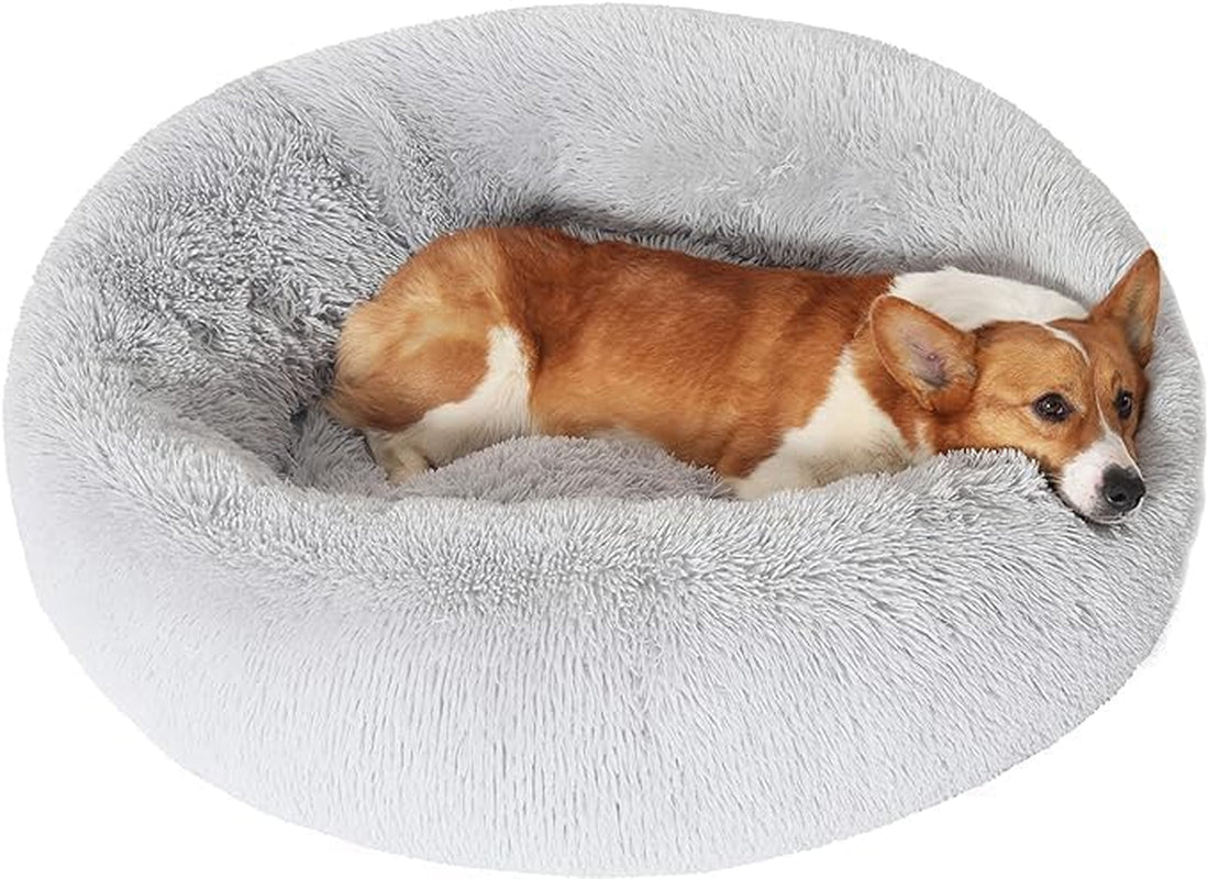 JOLLYVOGUE Calming Donut Pet Bed: Anti-Anxiety, Washable, Fluffy Cuddler, Various Sizes