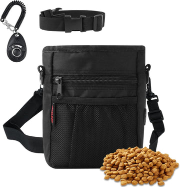 Dog Treat Pouch with Magnetic Closure, Built-In Poop Bag Dispenser, Includes Clicker, Hands-Free Design