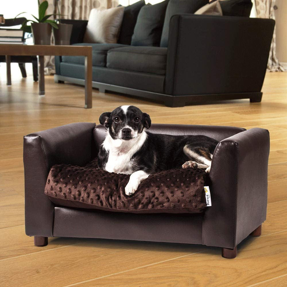 Keet Fluffy Deluxe Dog Bed Sofa – Stylish Dark-Colored Sofa Bed, Comfortable and Cozy Design for Small Dogs