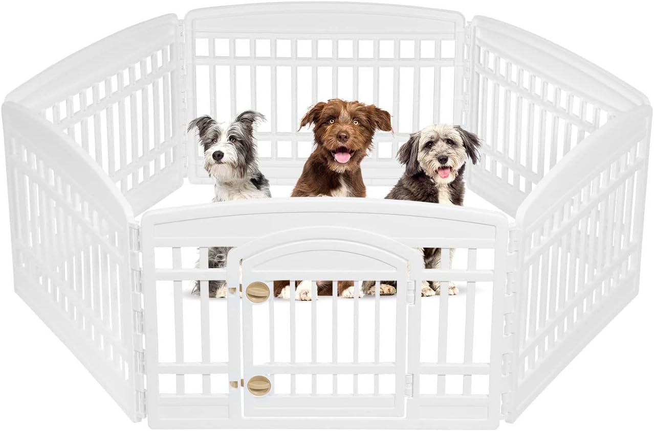 IRIS USA 4-Panel Dog Playpen with Door – Foldable, Customizable Indoor/Outdoor Puppy Playpen, Easy to Assemble, Portable Pet Pen