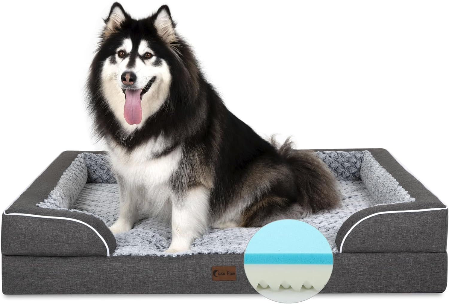 Memory Foam XL Dog Bed with Bolsters, Cooling, Waterproof, Orthopedic - Light & Dark Grey