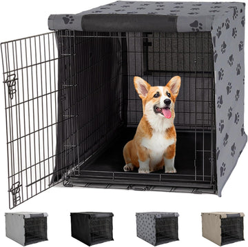 Gorilla Grip Heavy Duty Dog Crate Cover - Privacy Cover with Mesh Windows, Fits 30" Wire Crates, Washable, Paw Design