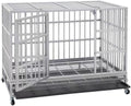 Heavy Duty Dog Crate with Wheels - Escape-Proof Steel Kennel for High Anxiety Dogs, Double Door & Tray, Extra Large XXL