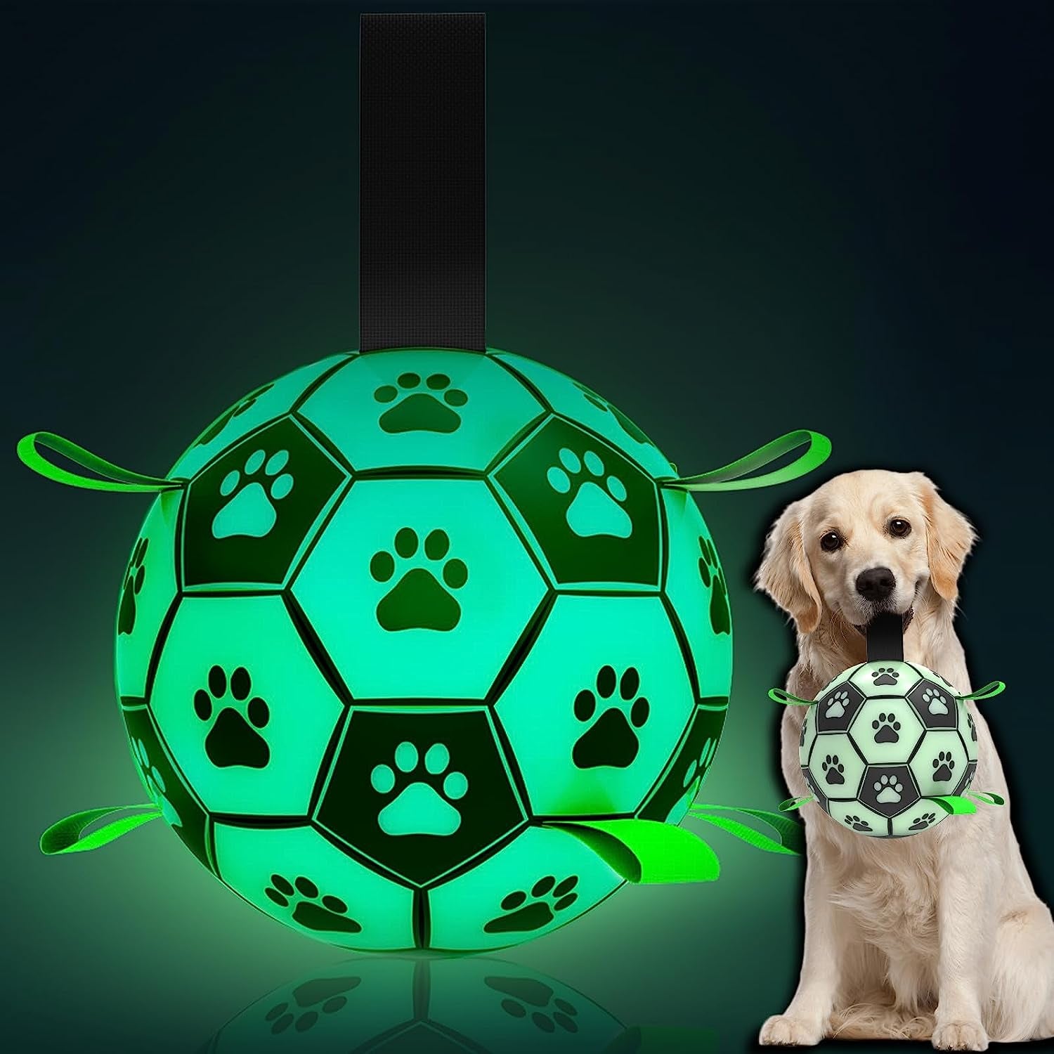 Dog Soccer Ball with Tug Straps, Interactive, Water Toy for Small & Medium Dogs - 6"