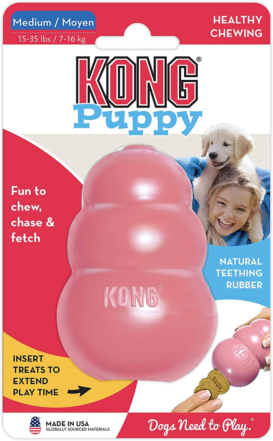 KONG Puppy Teething Chew Toy, Stuffable, Pink - Small Puppies