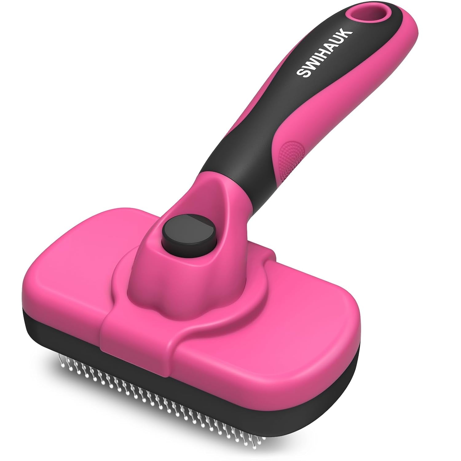 Self-Cleaning Slicker Brush for Dogs & Cats - Gentle Grooming Brush for Shedding & Deshedding, Black