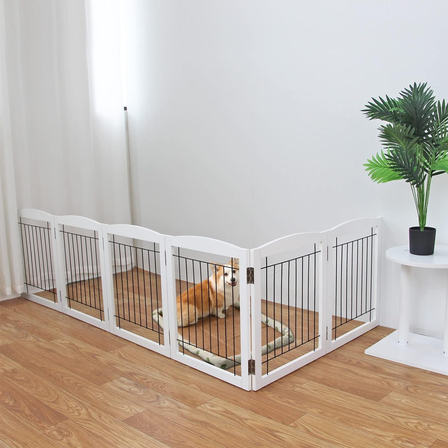 Freestanding Foldable Dog Gate - Extra Wide 3 Panel Wooden Pet Gate for Indoor Use, Tall Puppy Barrier for Doorways & Stairs