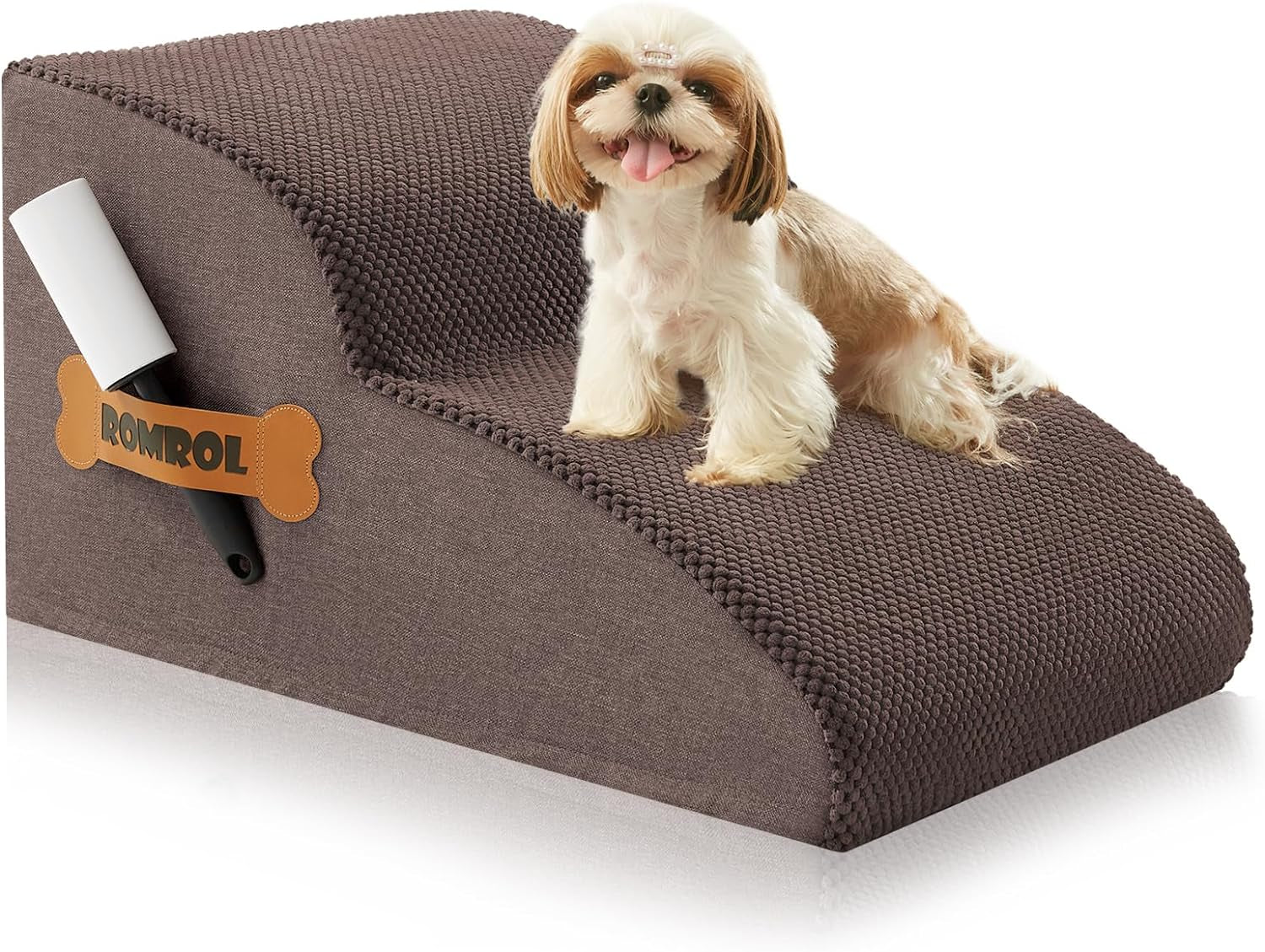 Romrol 4-Tier Dog Stairs: Non-Slip, Waterproof Fabric Cover, Ramp for Pets with Joint Issues, Grey