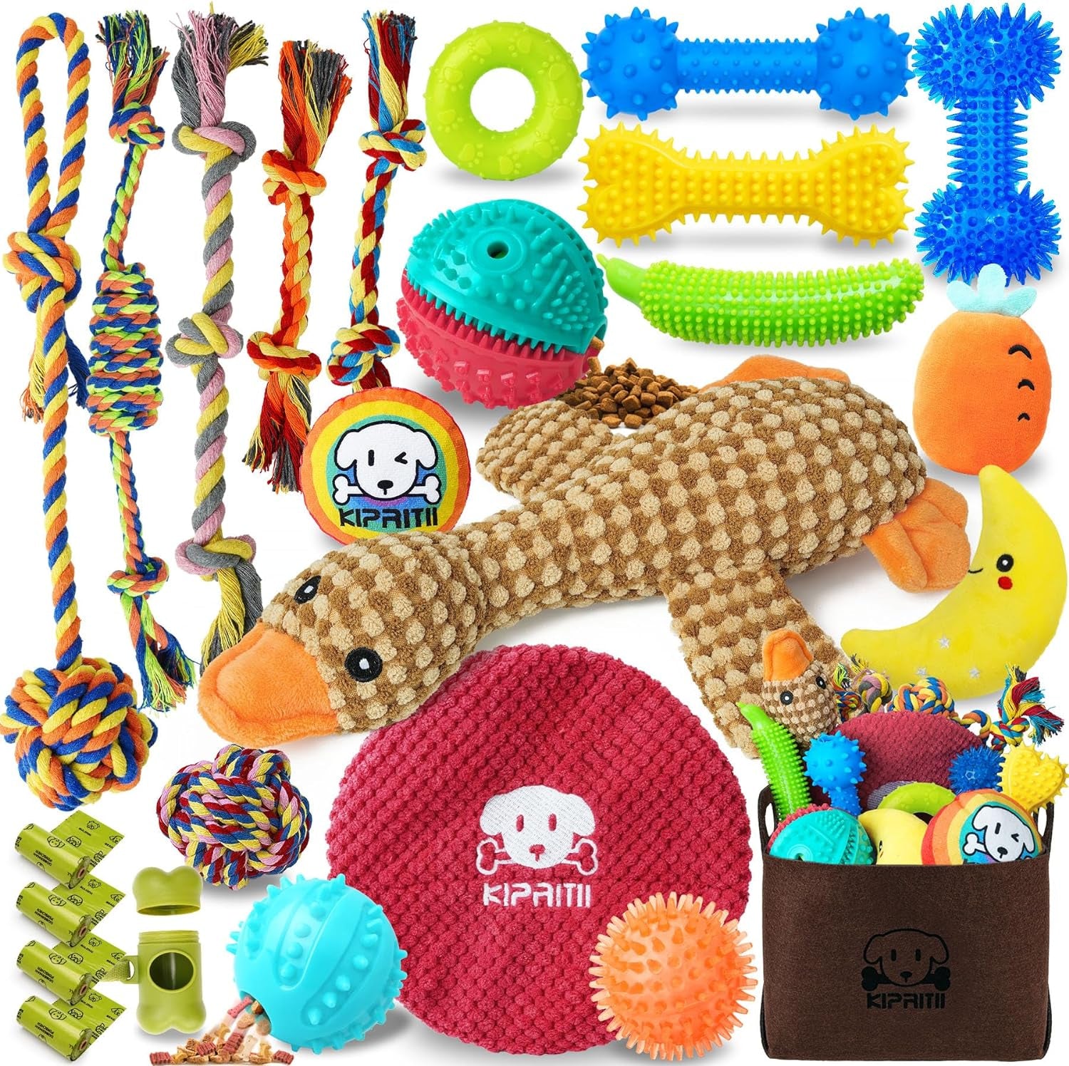 KIPRITII 23-Pack Puppy Chew Toys: Teething, Squeaky, Rope, and Treat Toys for Small Dogs