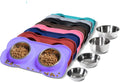 Hubulk 2 Stainless Steel Dog Bowls with Non-Skid Silicone Mat - Small, Pink, Includes Food Scoop