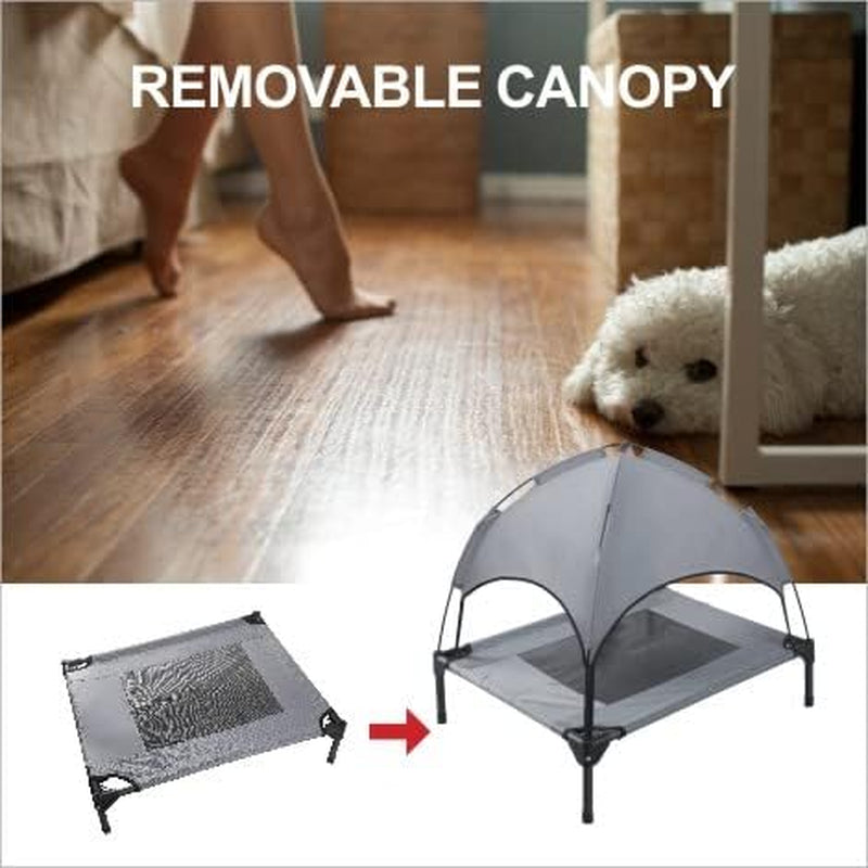 Small Elevated Dog Bed with Canopy - Upgraded 30in Outdoor Raised Dog Cot Bed with Removable Shade Tent