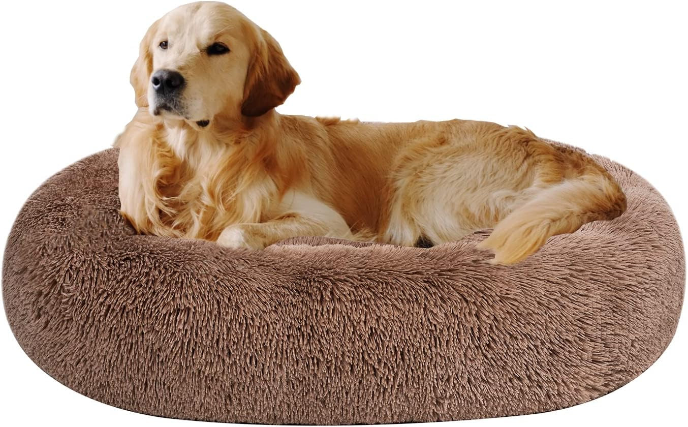 Coohom Oval Donut Cuddler Dog Bed 36", Shag Faux Fur, Washable - for Small & Medium Breeds