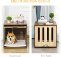 Pawhut Furniture Style Brown Indoor Dog Crate End Table with Removable Door, Foam Cushion, and Safety Lock 