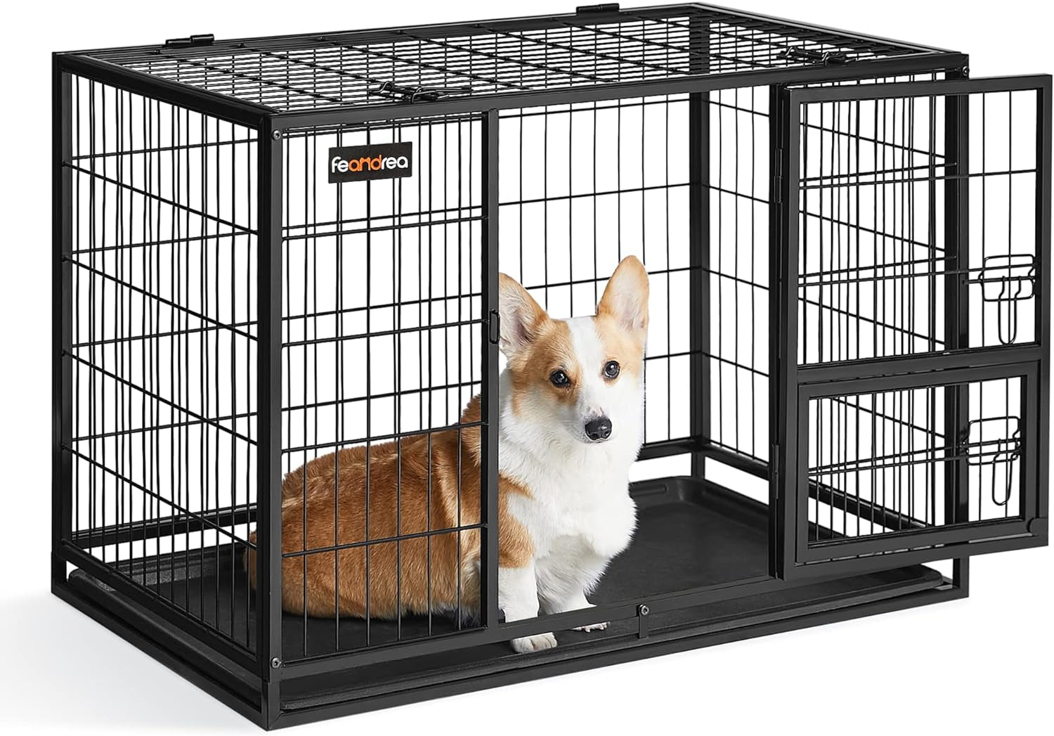 Feandrea XXL Heavy-Duty Metal Dog Crate – Large Dog Kennel with Removable Leak-Proof Tray, Strong & Durable Black Steel Construction