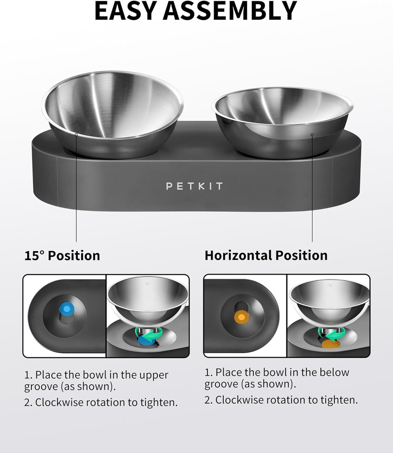 PETKIT Elevated Stainless Steel Pet Bowl: Non-Slip, Tilted, No-Spill Design, for Food & Water