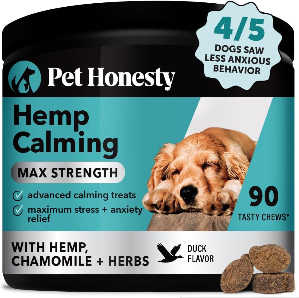 Pet Honesty Hemp Calming Chews for Dogs - Max Strength Anxiety Relief with Hemp, Valerian Root & Melatonin