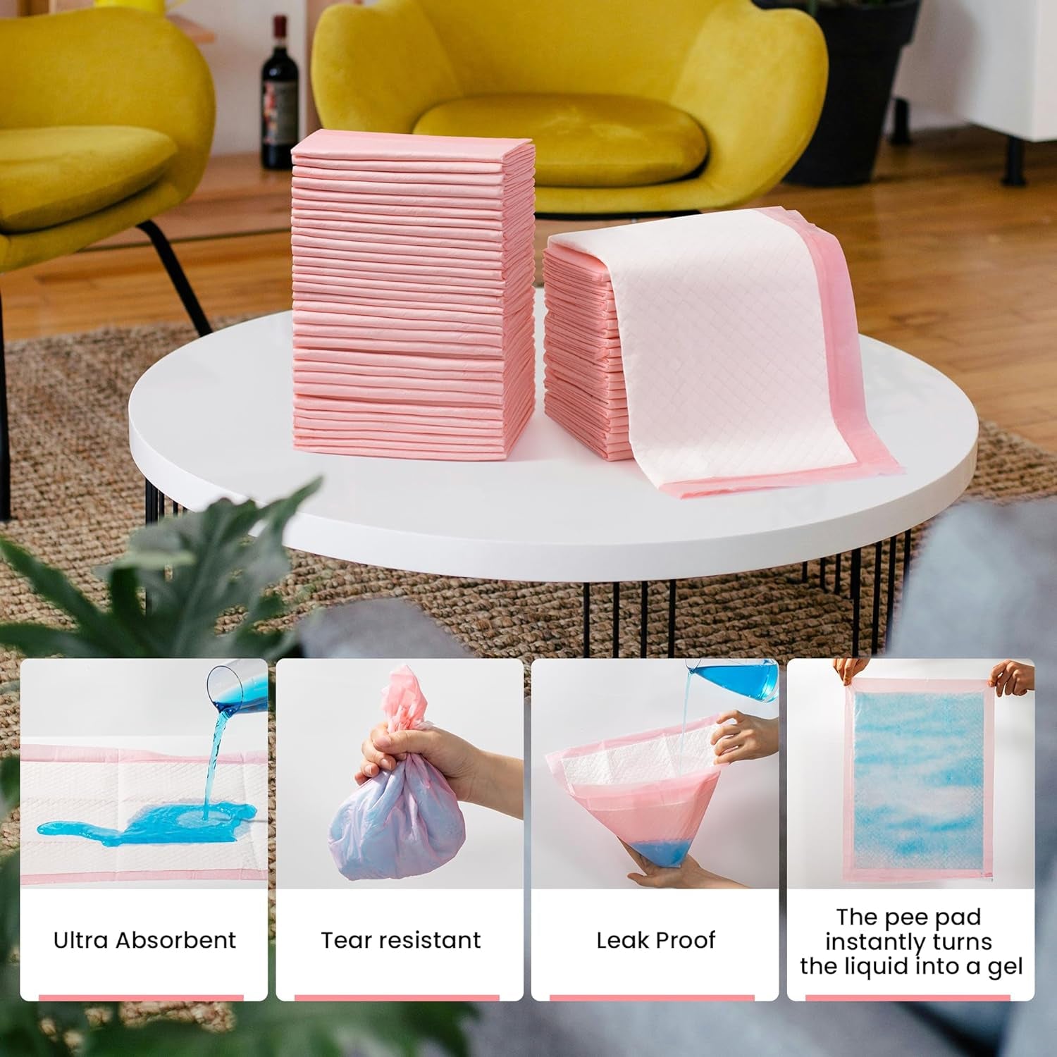 Ultra Absorbent Disposable Puppy Pee Pads – 100-Pack 18"x13" Leak-Proof, Quick-Dry Pet Training Pads for Dogs, Pink