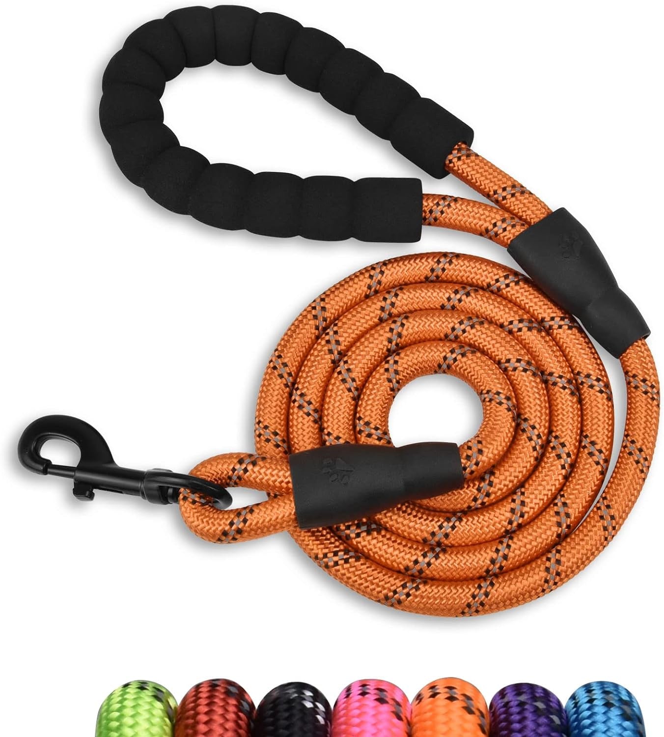 5 to 6FT Strong Dog Leash with Reflective Rope & Soft Padded Handle - Tangle-Free Metal Buckle, Perfect for Night Walking All Dog Sizes