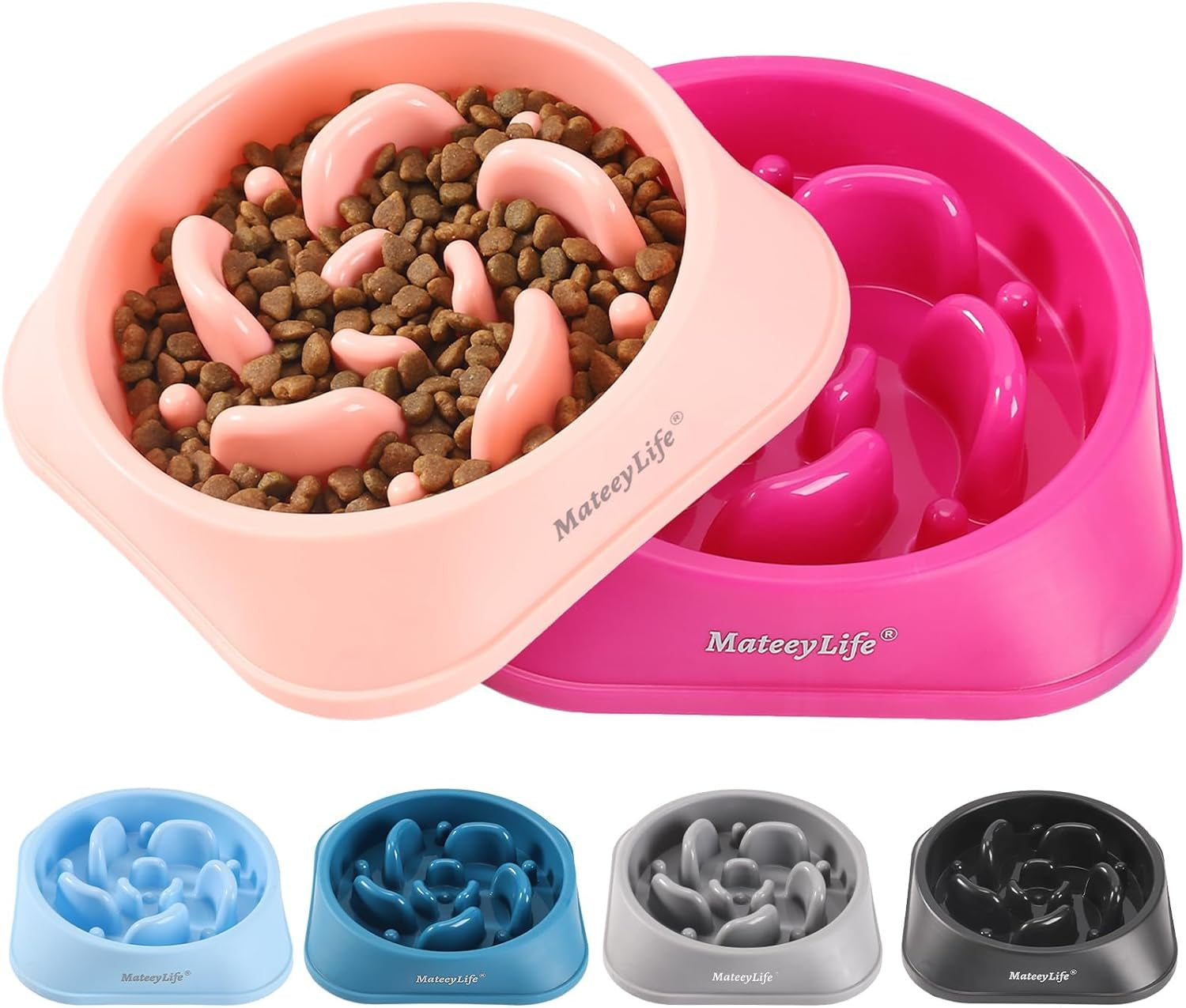 Mateeylife 1 or 2 Pieces, Slow Feeder Dog Bowls: Anti-Choking Puzzle Bowls - Various Colors