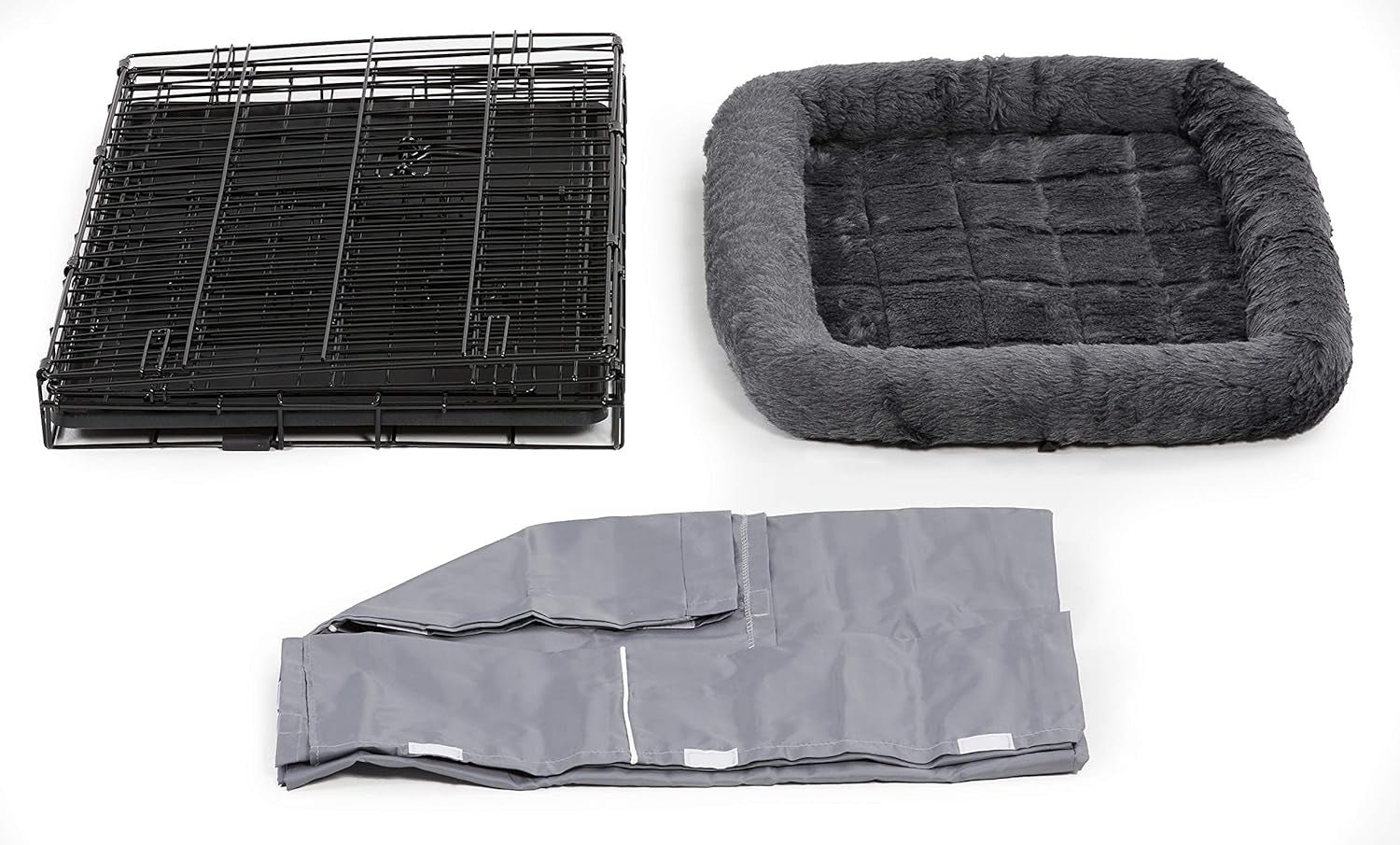 Midwest Double Door Dog Crate Kit – Includes Various Sized Dog Crate, Matching Gray Bed, Crate Cover, and Divider Panel, Durable & Easy to Clean