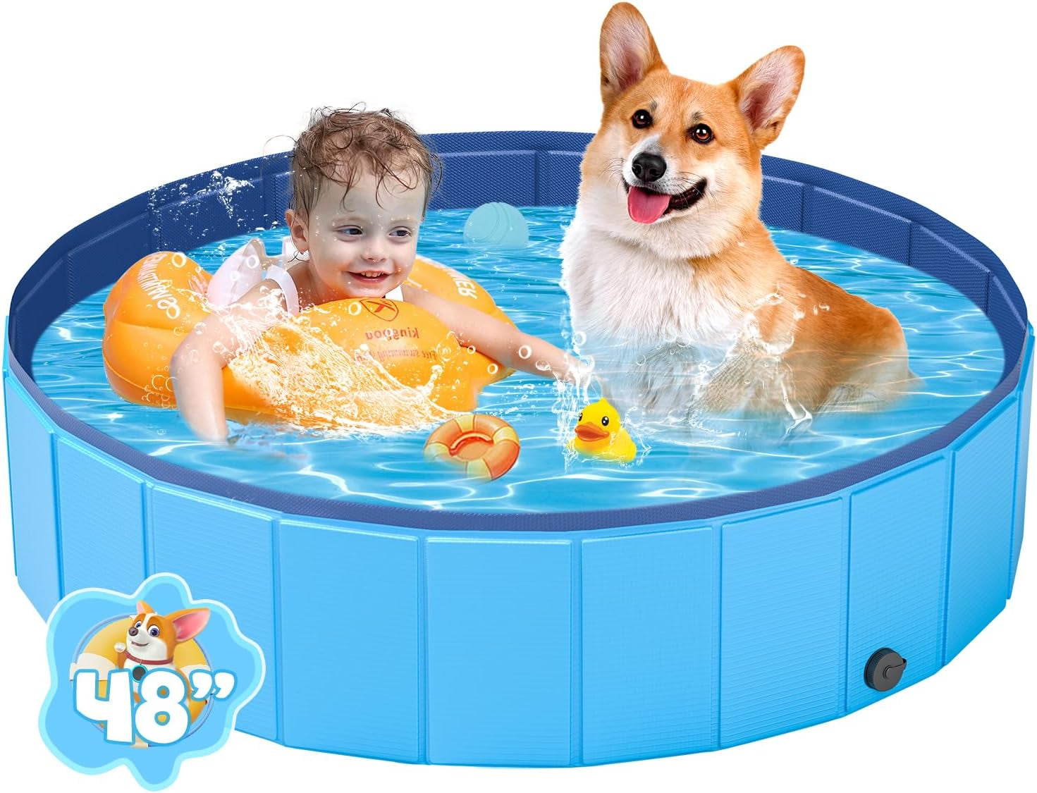 Foldable Medium Dog Pool, Collapsible Bath for Dogs & Kids, PVC, 40"x12"