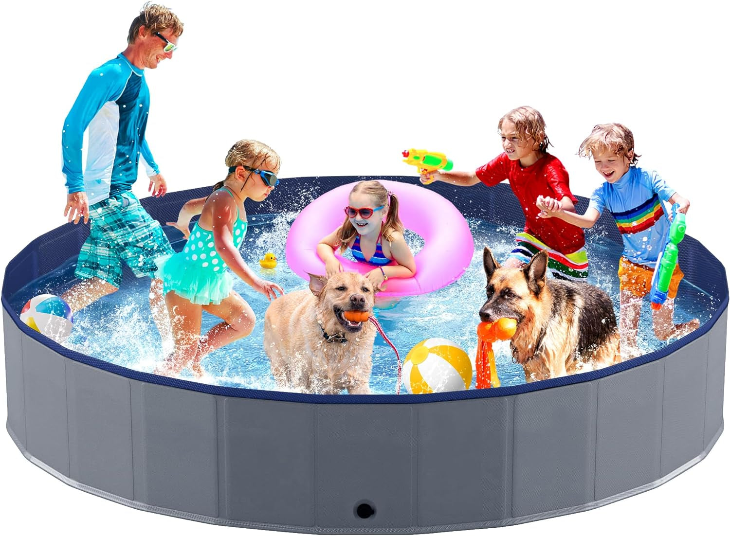 Niubya Foldable Dog Pool, Hard Plastic, Collapsible, 64x12" for Indoor/Outdoor