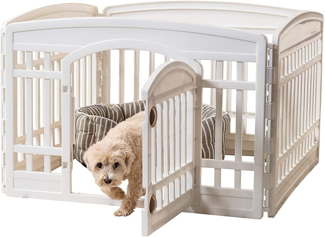 IRIS USA 4-Panel Dog Playpen with Door – Foldable, Customizable Indoor/Outdoor Puppy Playpen, Easy to Assemble, Portable Pet Pen