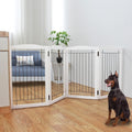 Freestanding Foldable Dog Gate - Extra Wide 3 Panel Wooden Pet Gate for Indoor Use, Tall Puppy Barrier for Doorways & Stairs