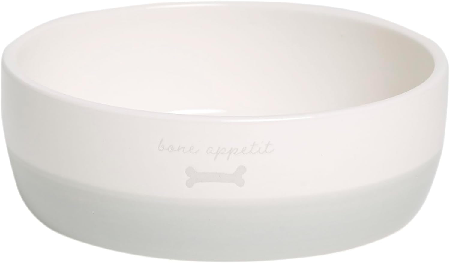 Pearhead Woof Ceramic Pet Bowl, White, Microwave/Dishwasher Safe, 24 Oz