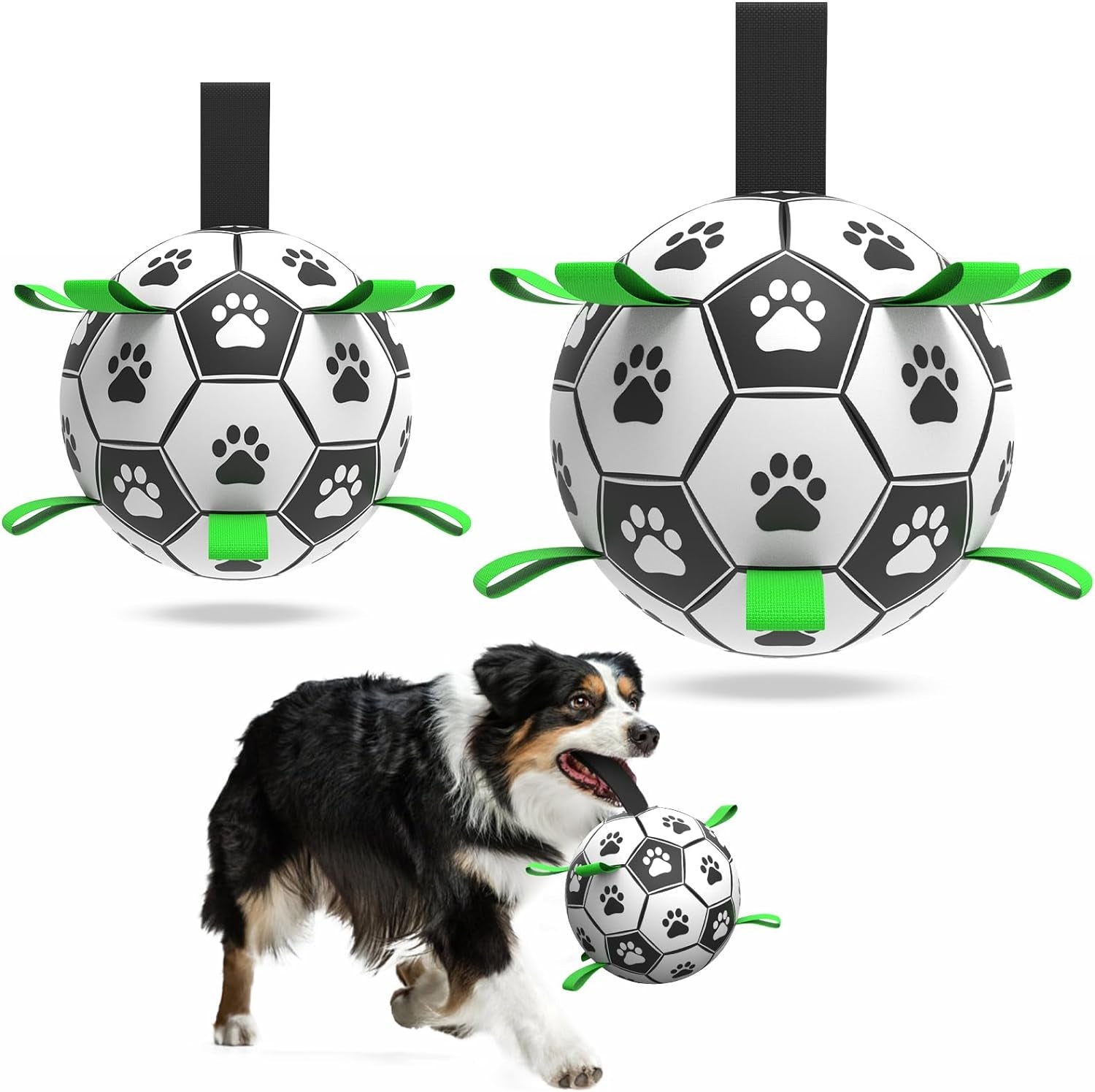 Dog Soccer Ball with Tug Straps, Interactive, Water Toy for Small & Medium Dogs - 6"