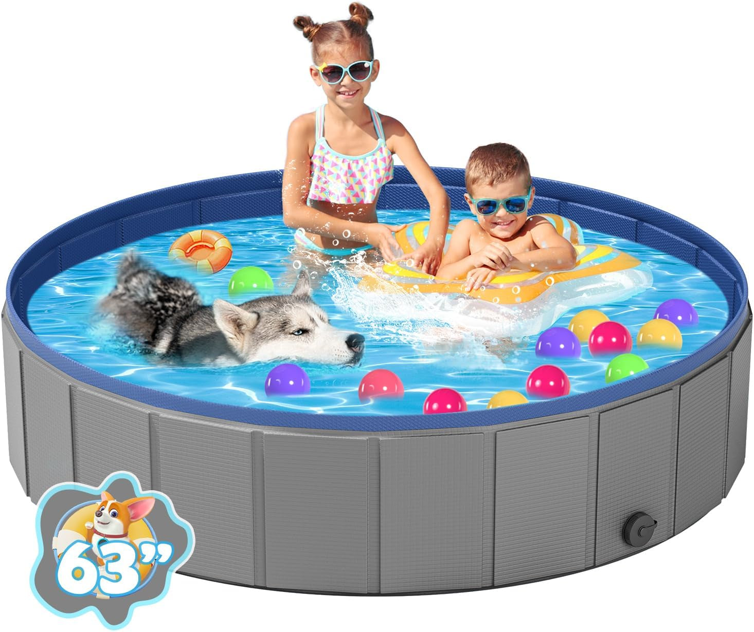 Foldable Medium Dog Pool, Collapsible Bath for Dogs & Kids, PVC, 40"x12"
