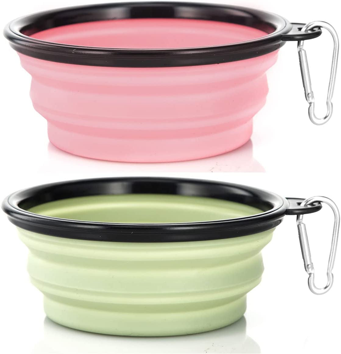 2-Pack Collapsible Dog Bowls with Carabiners: Small, Portable, Blue+Green for Travel