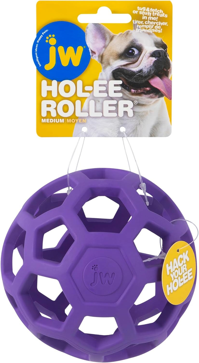 JW Pet Hol-Ee Roller, Puzzle Ball Dog Toy, Natural Rubber, Large, 5.5 Inch Diameter