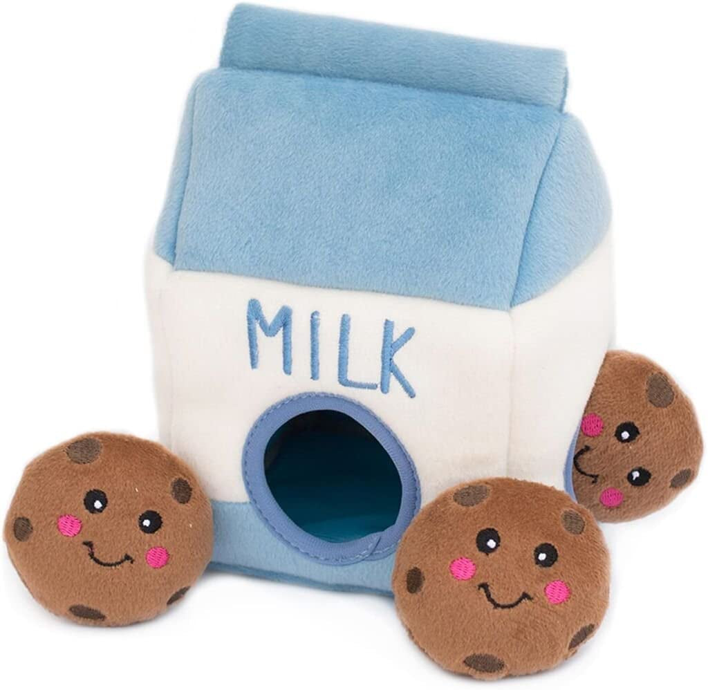 Zippypaws Milk and Cookies Burrow - Interactive Squeaky Hide and Seek Plush Dog Toy