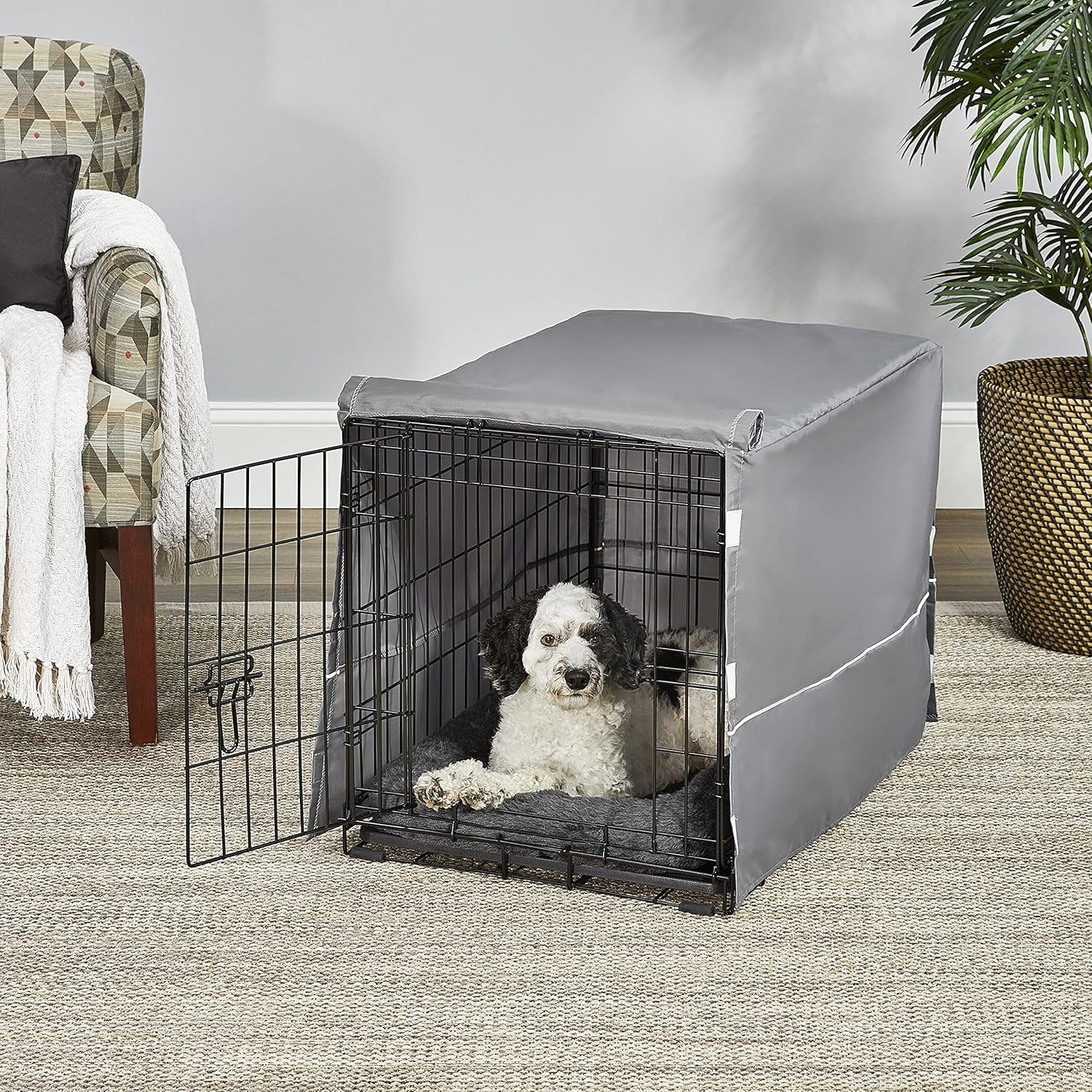 New World 30-Inch Dog Crate Comfort Kit - Matching Dog Bed & Crate Cover - Fits Midwest & New World Crates, Gray