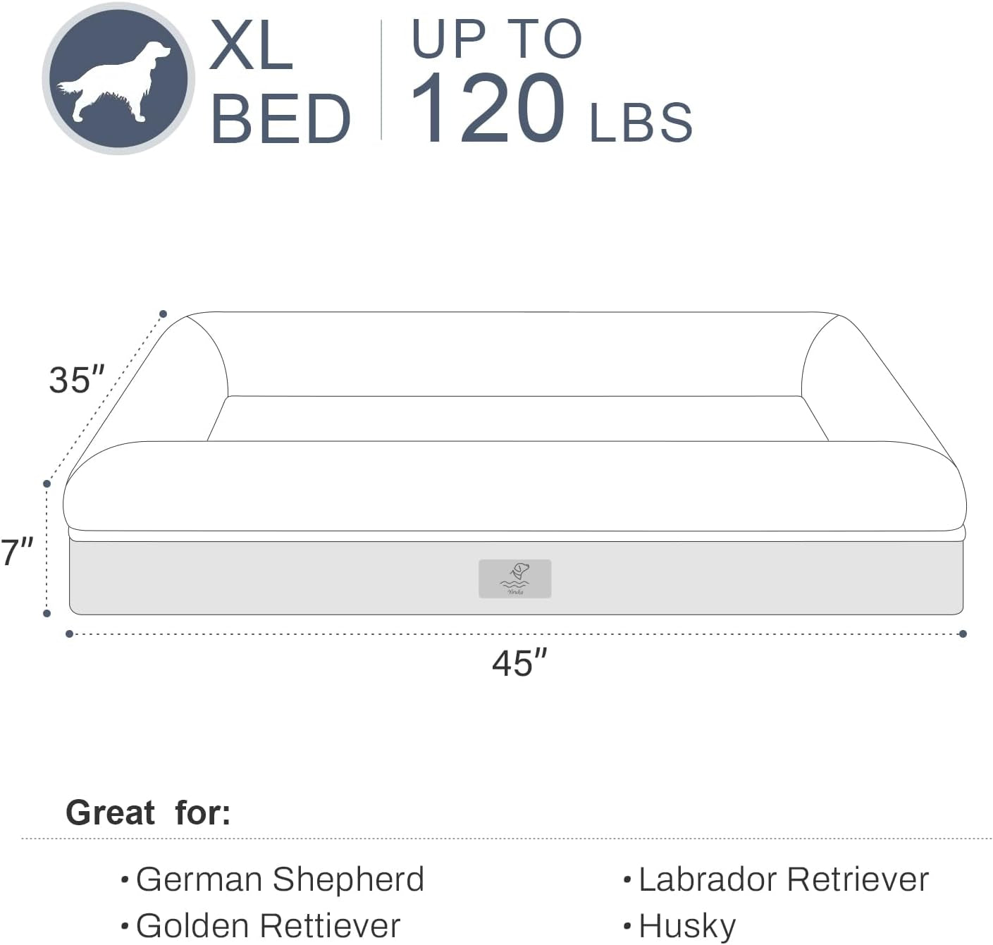 XL Orthopedic Dog Bed: Waterproof, Washable, Grey, Ideal for Large Dogs