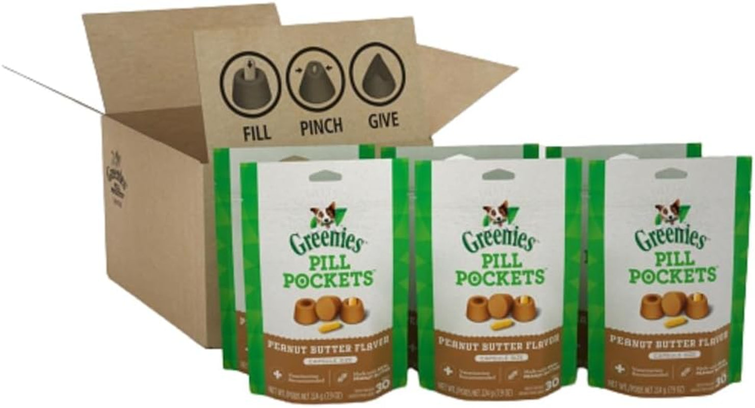 Greenies Pill Pockets for Dogs, Real Peanut Butter Flavor, Capsule Size Soft Treats, Easy-to-Give Pill-Hiding Dog Snacks