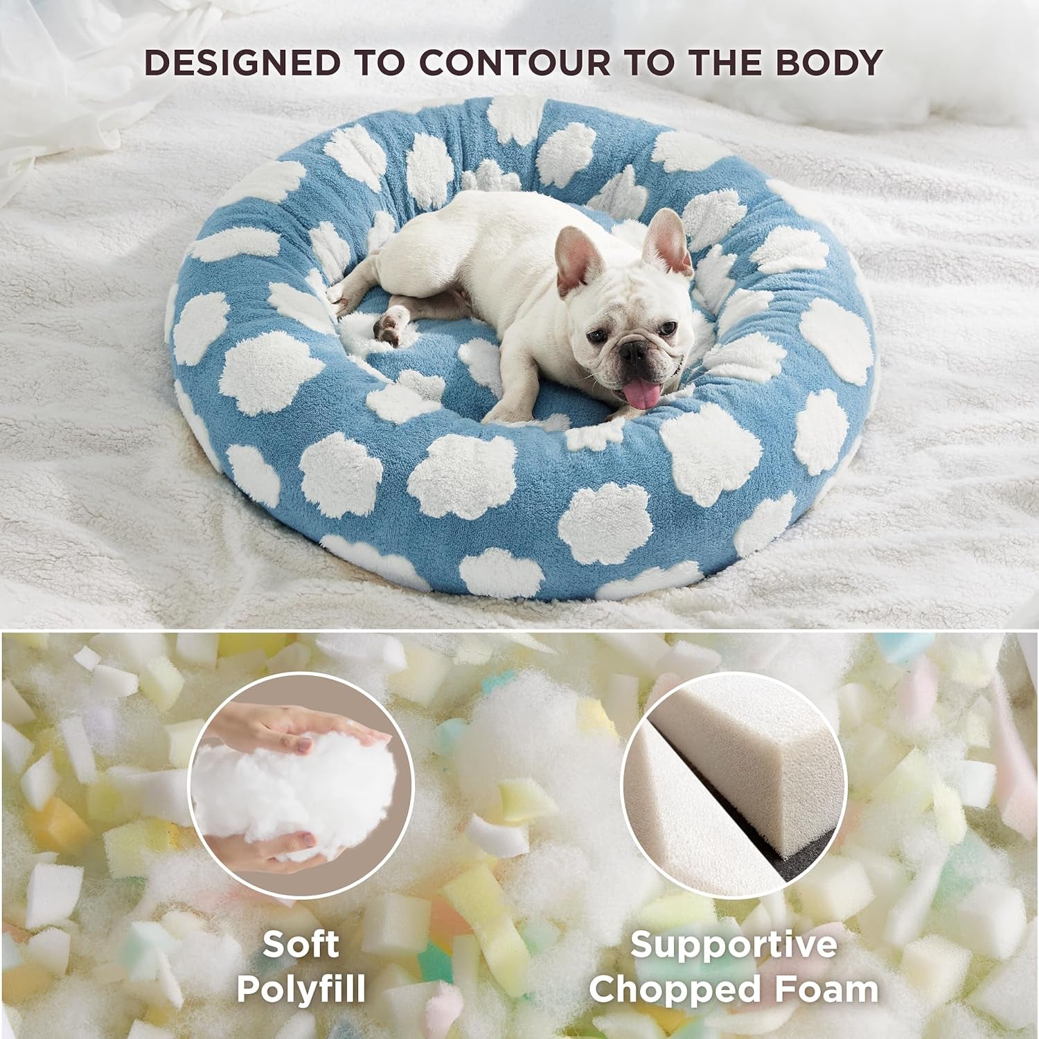 Lesure Donut Shaggy Plush Dog Bed: Calming, Anti-Slip, Various Colors & Sizes