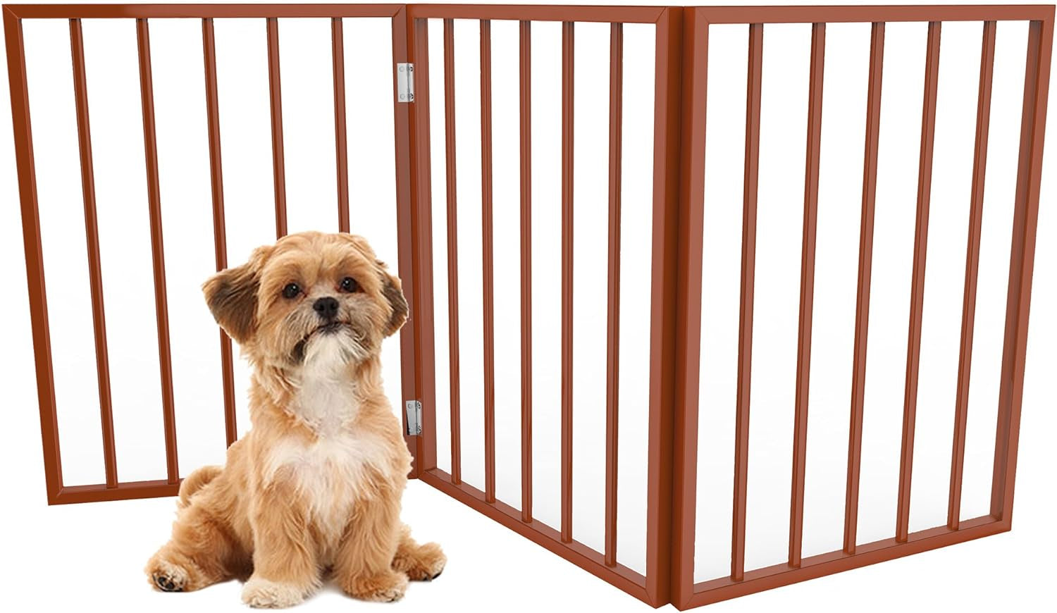 Multi-Panel Foldable Wood Dog Gate - Freestanding Indoor Pet Fence, Retractable Gate for Stairs & Doorways