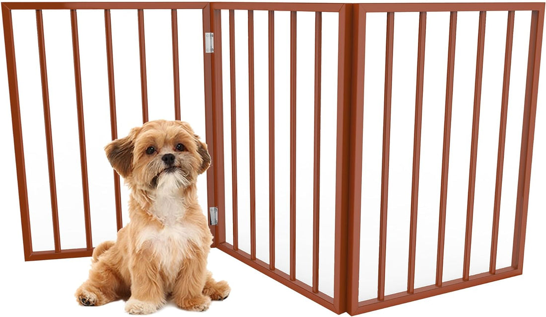 Multi-Panel Foldable Wood Dog Gate - Freestanding Indoor Pet Fence, Retractable Gate for Stairs & Doorways