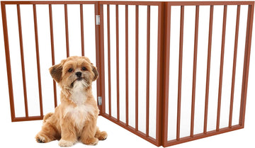 Multi-Panel Foldable Wood Dog Gate - Freestanding Indoor Pet Fence, Retractable Gate for Stairs & Doorways
