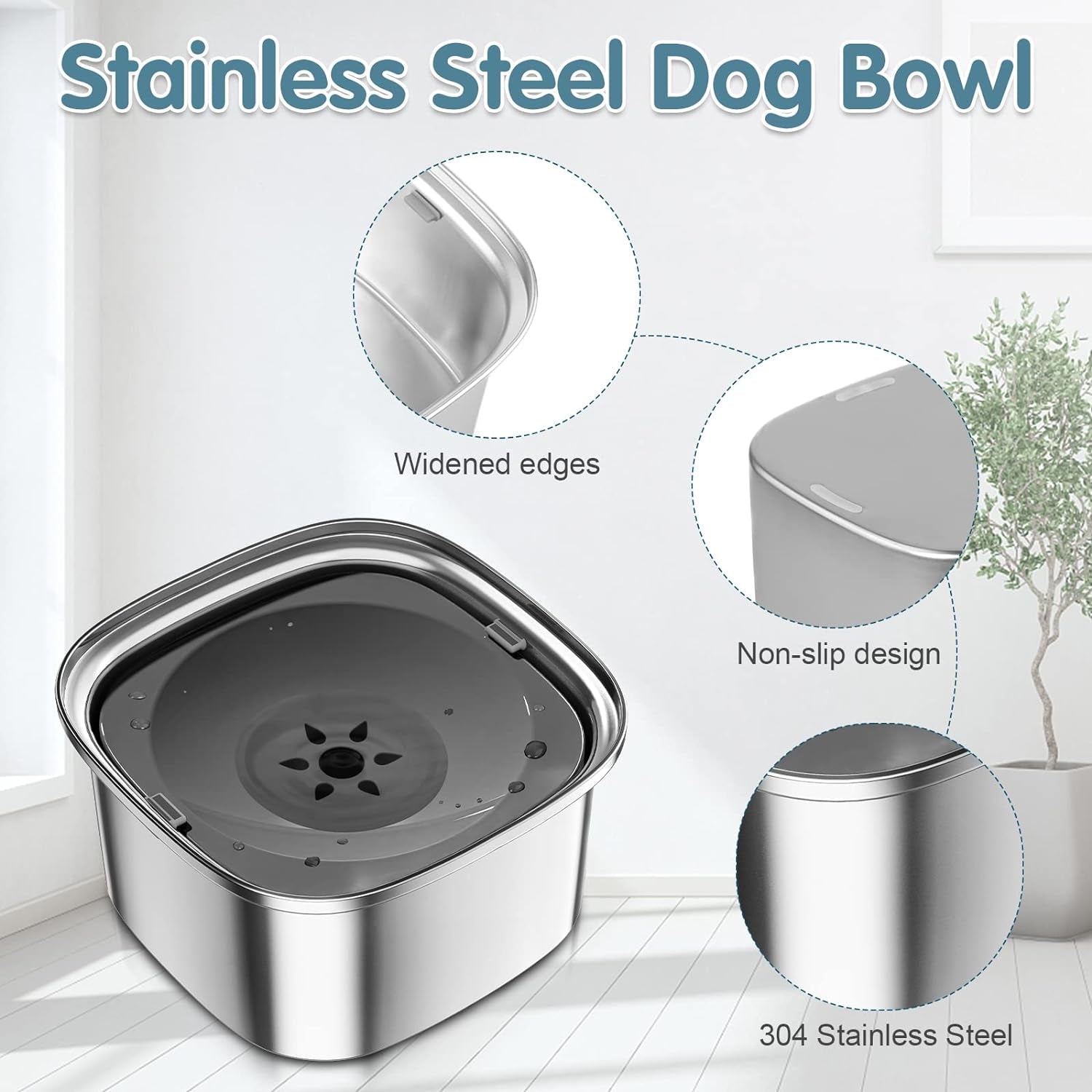 UPSKY Large No-Spill Dog Water Bowl, 3L Stainless Steel, Anti-Splash Design for Sloppy Drinkers