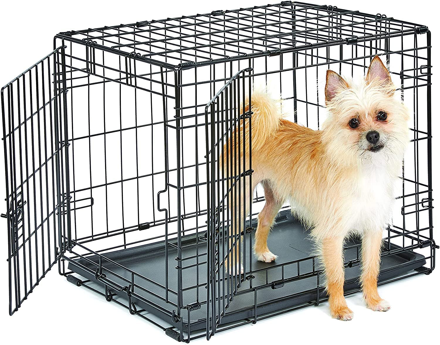 Double Door Enhanced Dog Crate – Metal Dog Kennel with Leak-Proof Pan, Floor Protecting Feet, Various Sizes