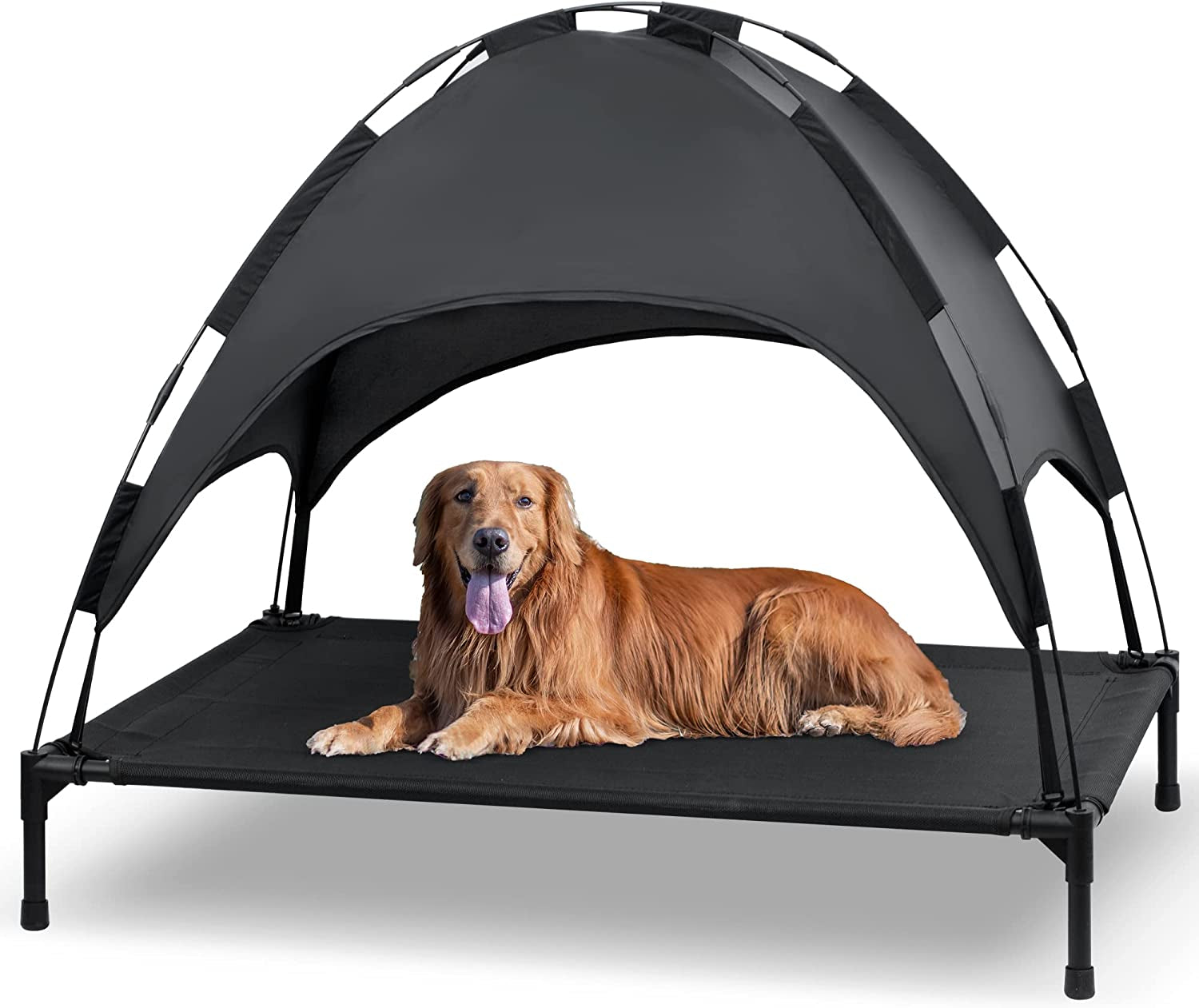 Heeyoo Outdoor Elevated Dog Bed with Canopy: Cooling, Portable Pet Cot for All Dog Sizes