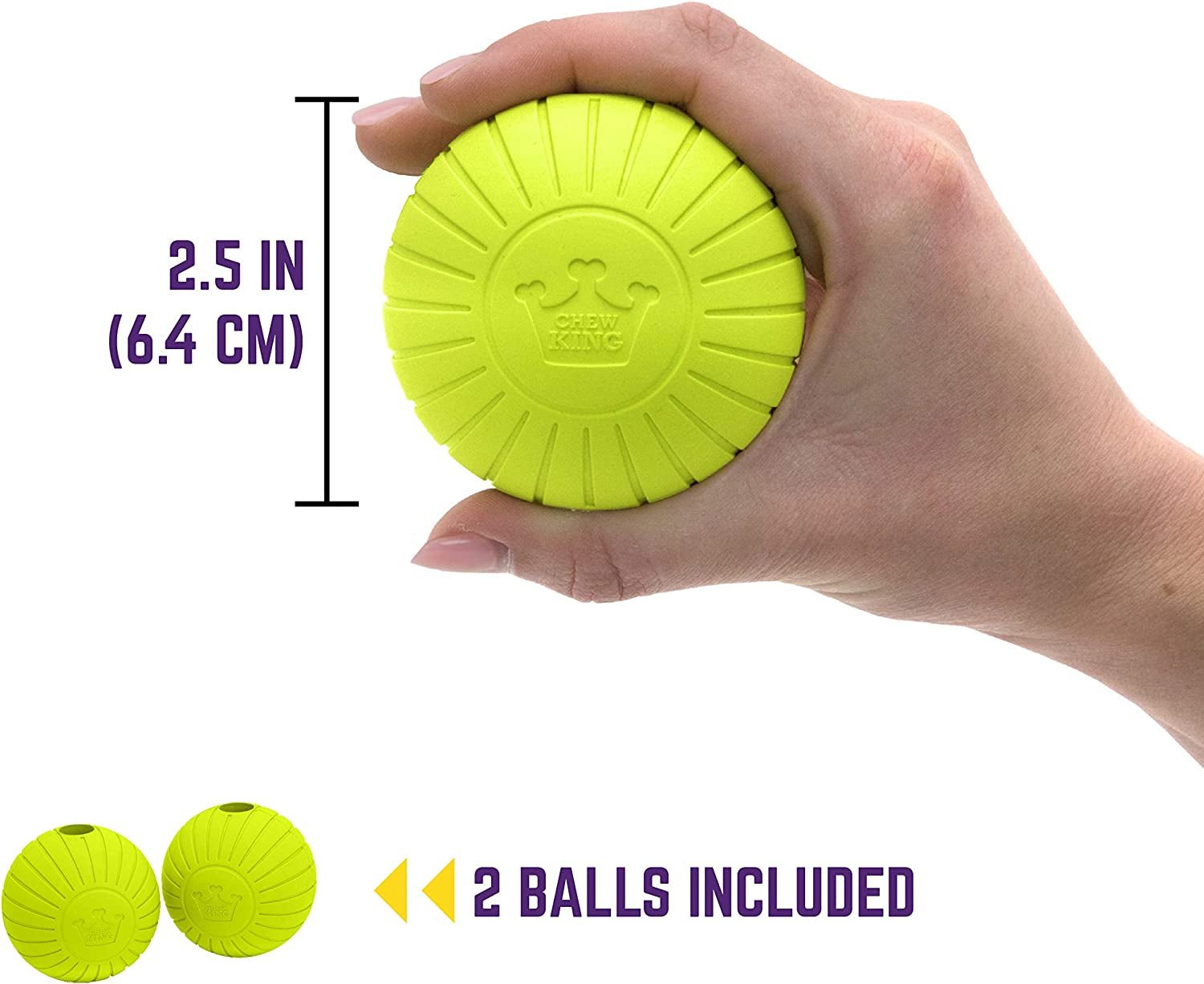 Chew King Supreme Fetch Balls: Extremely Durable Rubber, 2.5" Yellow, Pack of 2