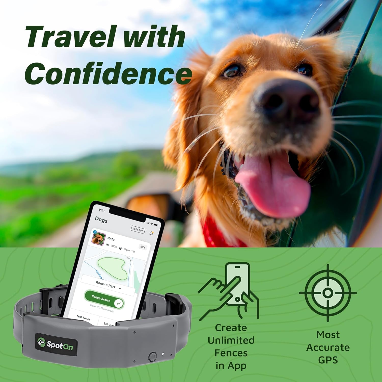 GPS Dog Fence – App-Based Wireless Dog Collar with Long Battery Life, Accurate & Reliable Virtual GPS Fence System